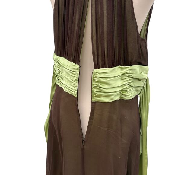 VTG Y2K Maggie London Dress Sz 14 Brown Halter Midi Silk A Line Bella Swan Bows - Picture 8 of 10